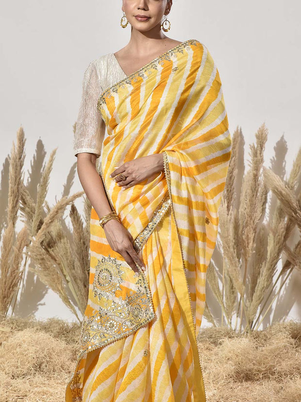 Yellow Gota Patti Tussar Silk Saree
