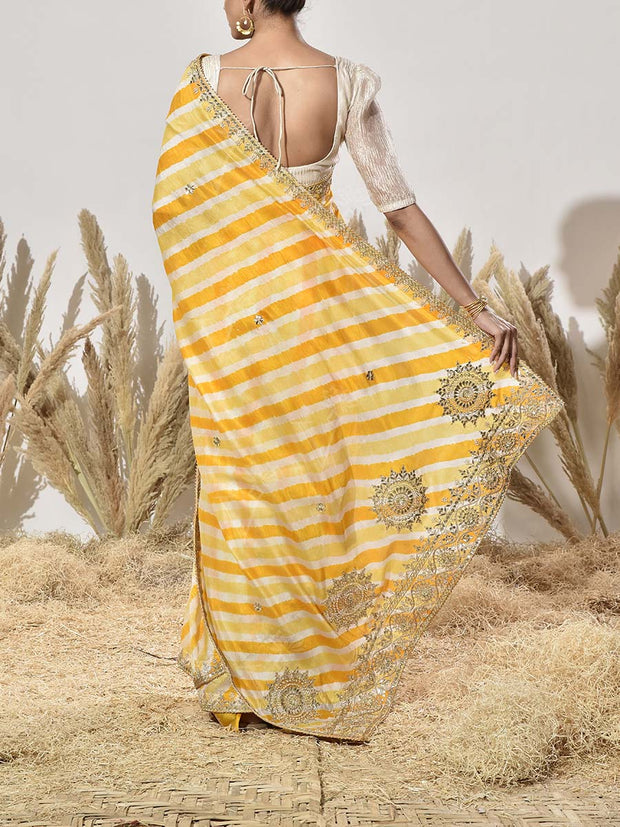 Yellow Gota Patti Tussar Silk Saree