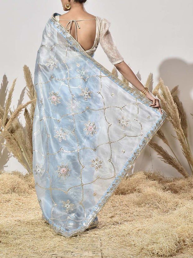 Ice Blue Organza Gota Patti Saree