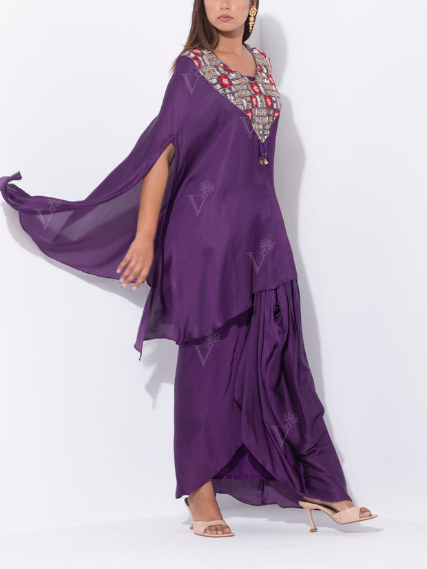 Dark Purple Cocktail Satin Kaftan Set