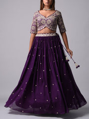 Wine Wrinkle Crepe Lehenga Set