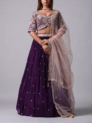 Wine Wrinkle Crepe Lehenga Set