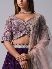 Wine Wrinkle Crepe Lehenga Set