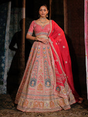 Red Raw Silk Lehenga Set