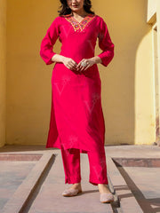 Pink Muslin Embroidered Suit Set