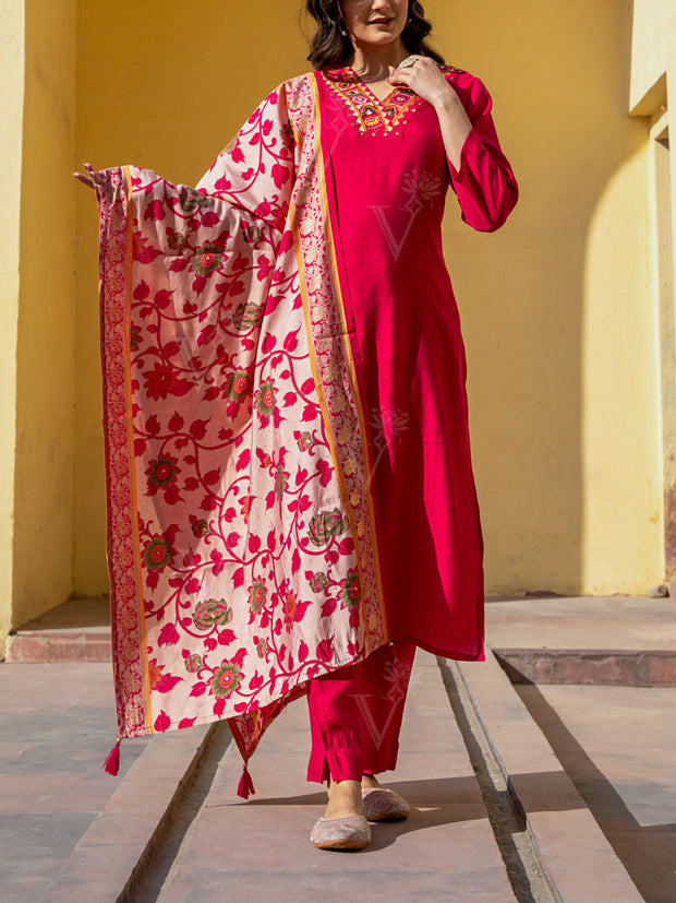 Pink Muslin Embroidered Suit Set