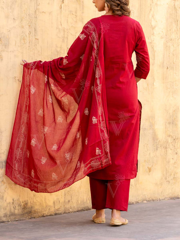 Maroon Cotton Suit Set