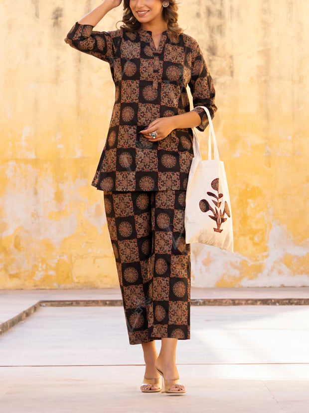 Brown Cotton Printed Co-ord Set