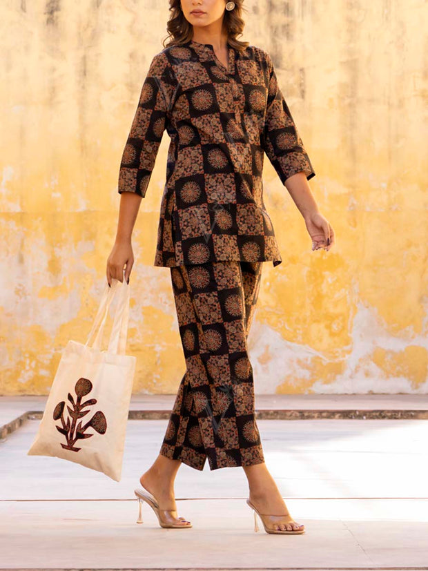 Brown Cotton Printed Co-ord Set