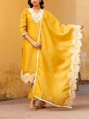 Yellow Embroidered Tissue Suit Set