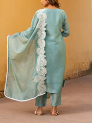 Green Embroidered Tissue Suit Set