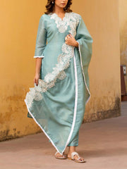 Green Embroidered Tissue Suit Set