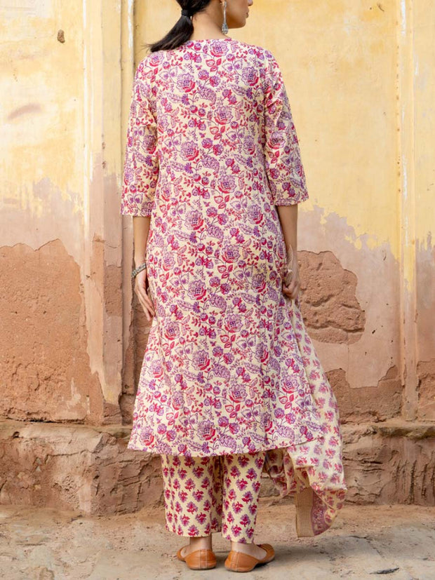 Ivory Cotton Printed Suit Set