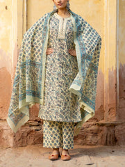 Ivory Cotton Printed Suit Set