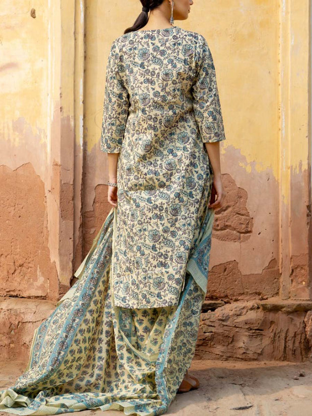 Green Cotton Printed Suit Set