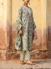 Green Cotton Printed Suit Set