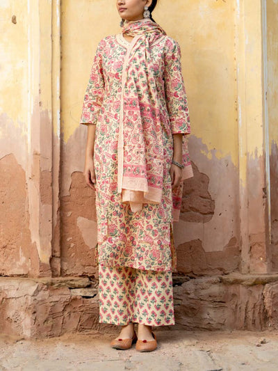 Ivory Cotton Printed Suit Set