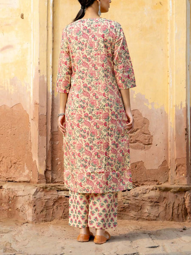 Ivory Cotton Printed Suit Set