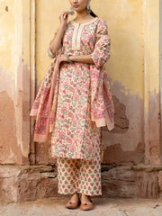 Ivory Cotton Printed Suit Set