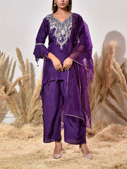 Violet Embroidered Silk Suit Set