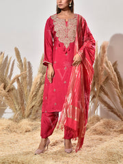 Pink Embroidered Dola Silk Suit Set