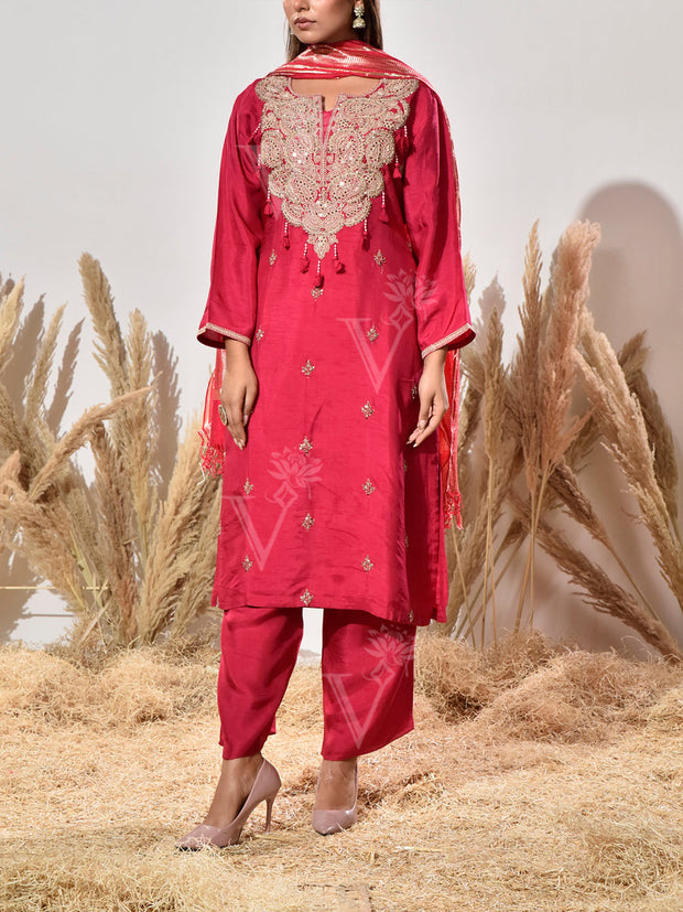 Pink Embroidered Dola Silk Suit Set