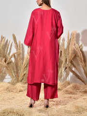 Pink Embroidered Dola Silk Suit Set