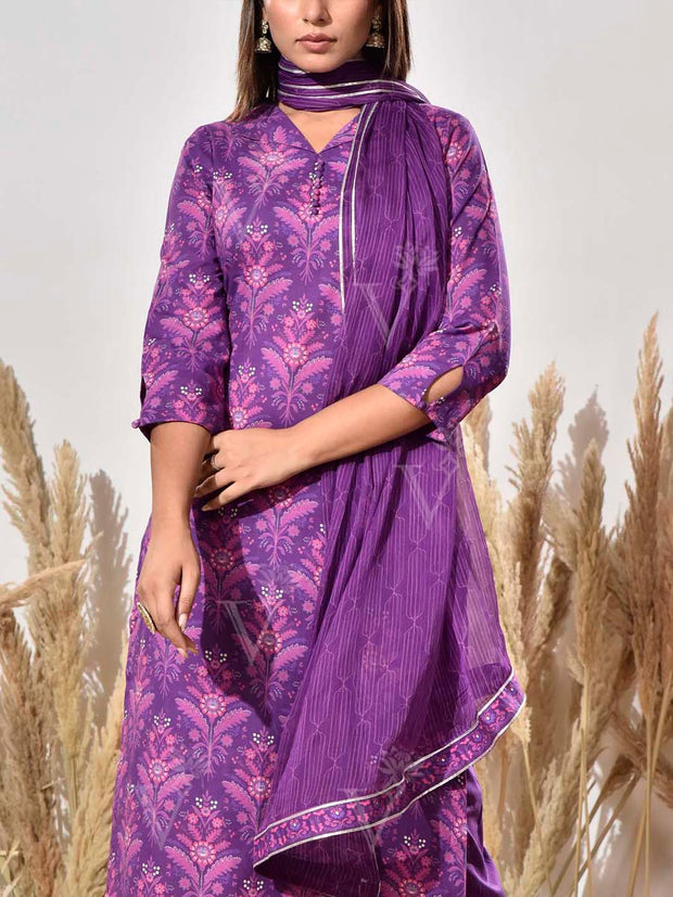 Purple Cotton Suit Set