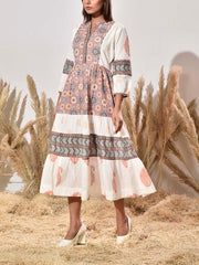 White and Grey Cotton Printed Dress