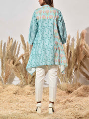Blue Cotton Printed Aysmmetric Shirt