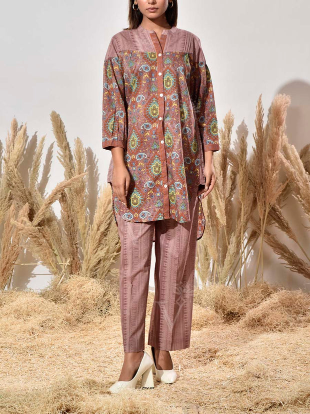 Brown Cotton Printed Co Ord Set