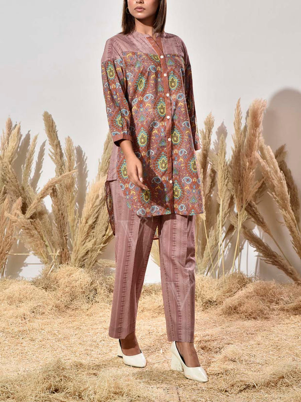 Brown Cotton Printed Co Ord Set