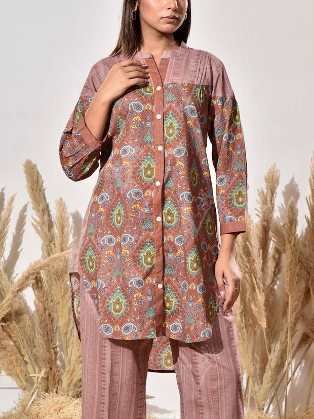 Brown Cotton Printed Co Ord Set