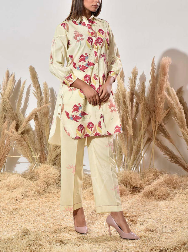 Cream Cotton Printed Co Ord Set