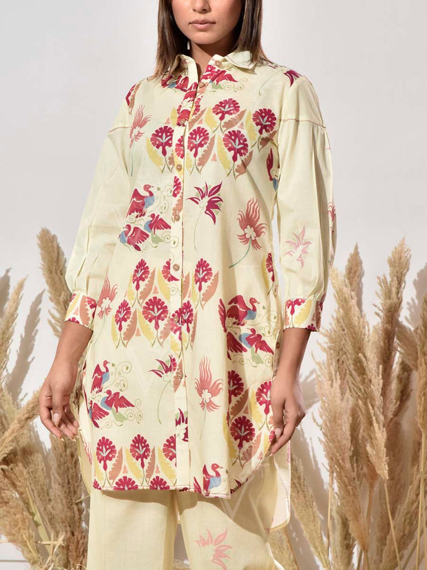Cream Cotton Printed Co Ord Set