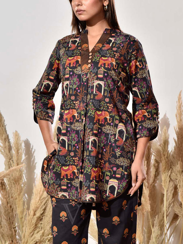 Black Cotton Printed Co Ord Set