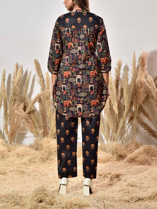 Black Cotton Printed Co Ord Set