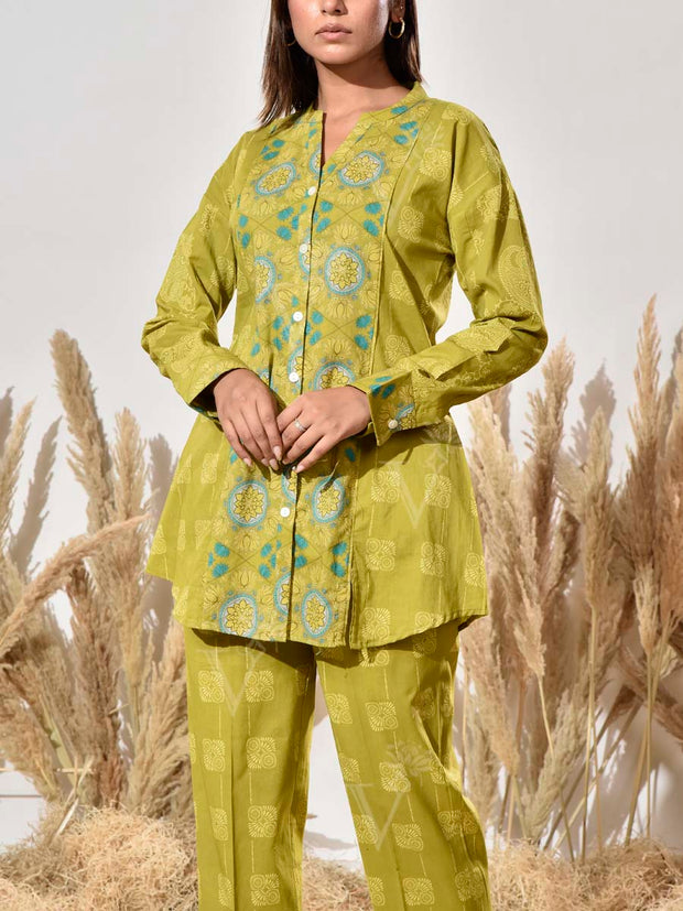 Green Cotton Printed Co Ord Set