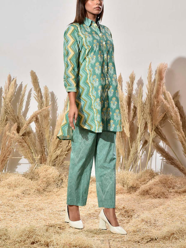 Green Cotton Printed Co Ord Set