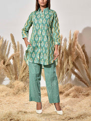 Green Cotton Printed Co Ord Set