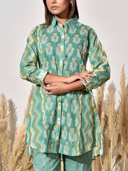 Green Cotton Printed Co Ord Set