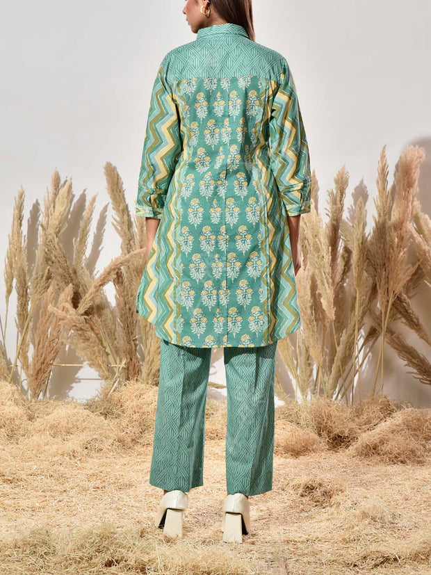 Green Cotton Printed Co Ord Set