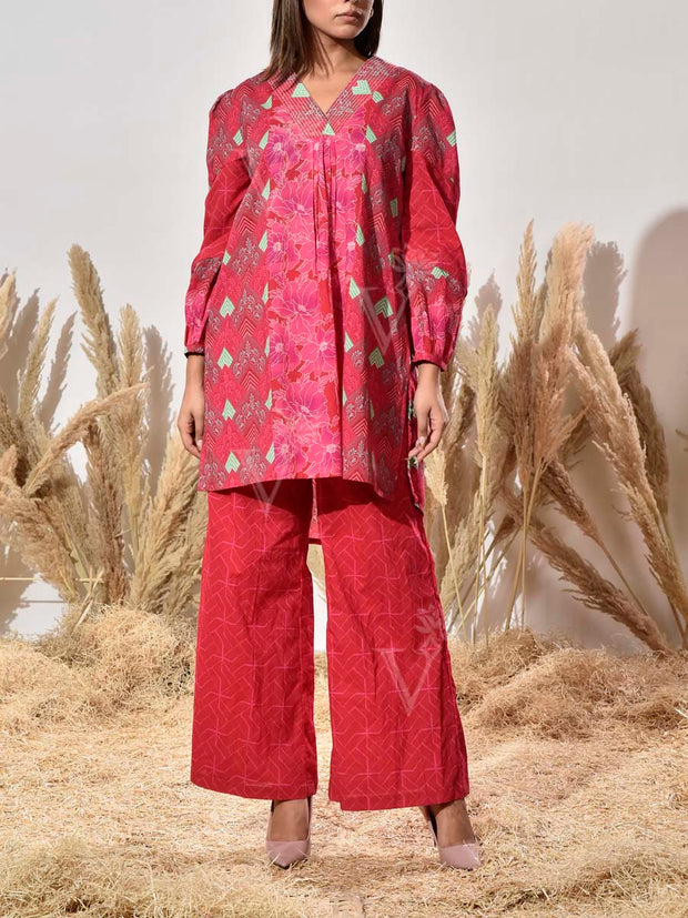Pink Cotton Printed Co Ord Set