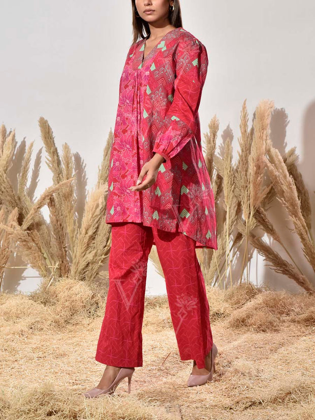 Pink Cotton Printed Co Ord Set