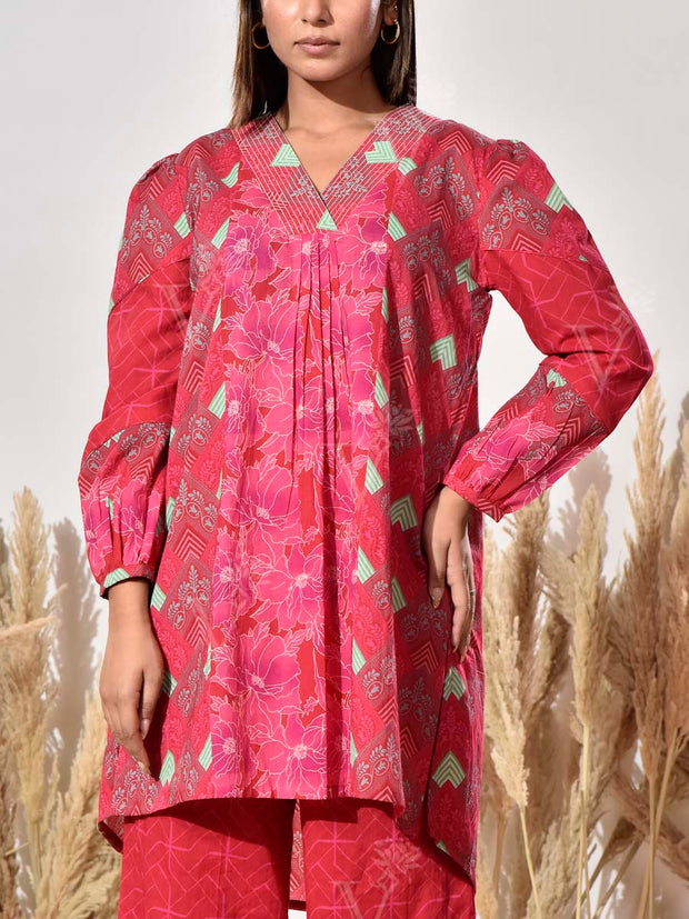 Pink Cotton Printed Co Ord Set