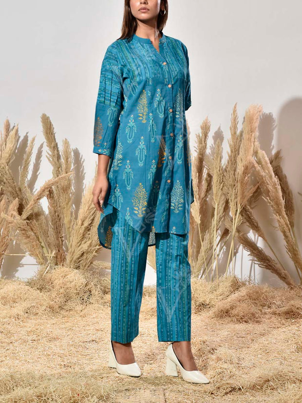 Blue Cotton Printed Co Ord Set