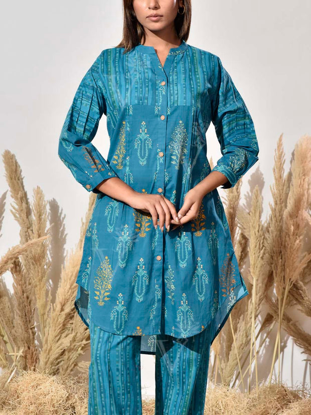 Blue Cotton Printed Co Ord Set