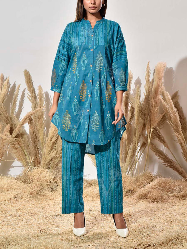 Blue Cotton Printed Co Ord Set