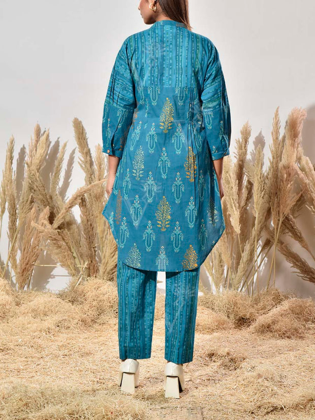 Blue Cotton Printed Co Ord Set