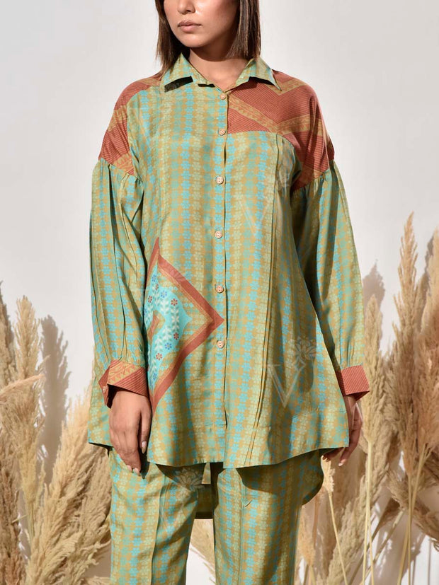 Green Muslin Printed Co Ord Set